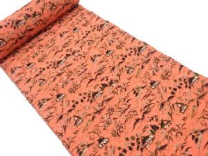 アンティーク　田舎風景模様織り出し　名古屋帯地反物